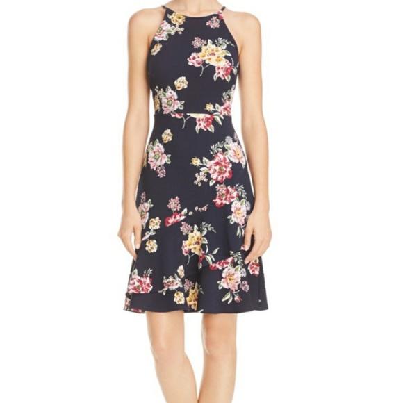 Aqua Dresses & Skirts - AQUA Floral Print Textured Ruffle-Hem Dress